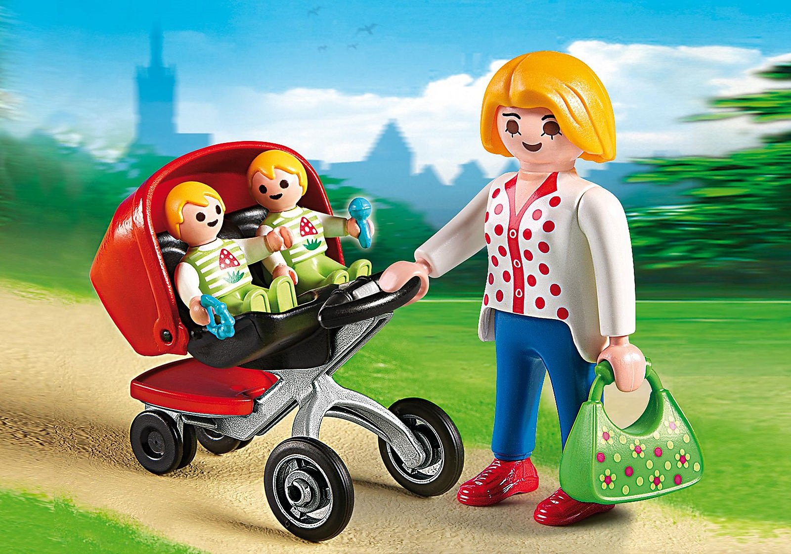 Playmobil 5573 Mother with Twin Stroller ของเล่นบทบาทสมมติ ซิตี้ไลฟ รถเข็นเด็กแฝด