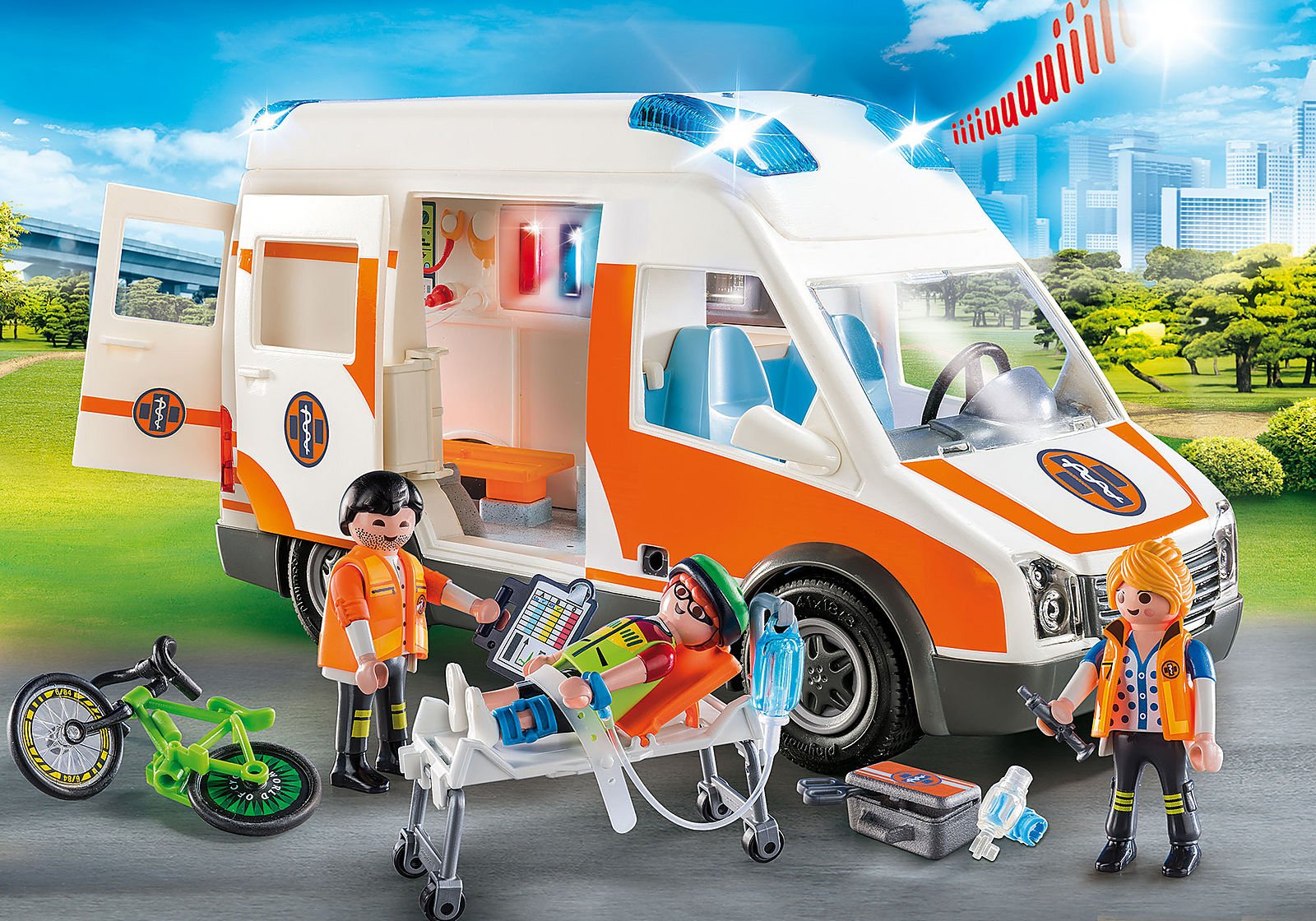 Playmobil 70049 Rescue Ambulance with Flashing Lights ซิตี้ไลฟ์ รถพยาบาลพร้อมไฟกะพริบ