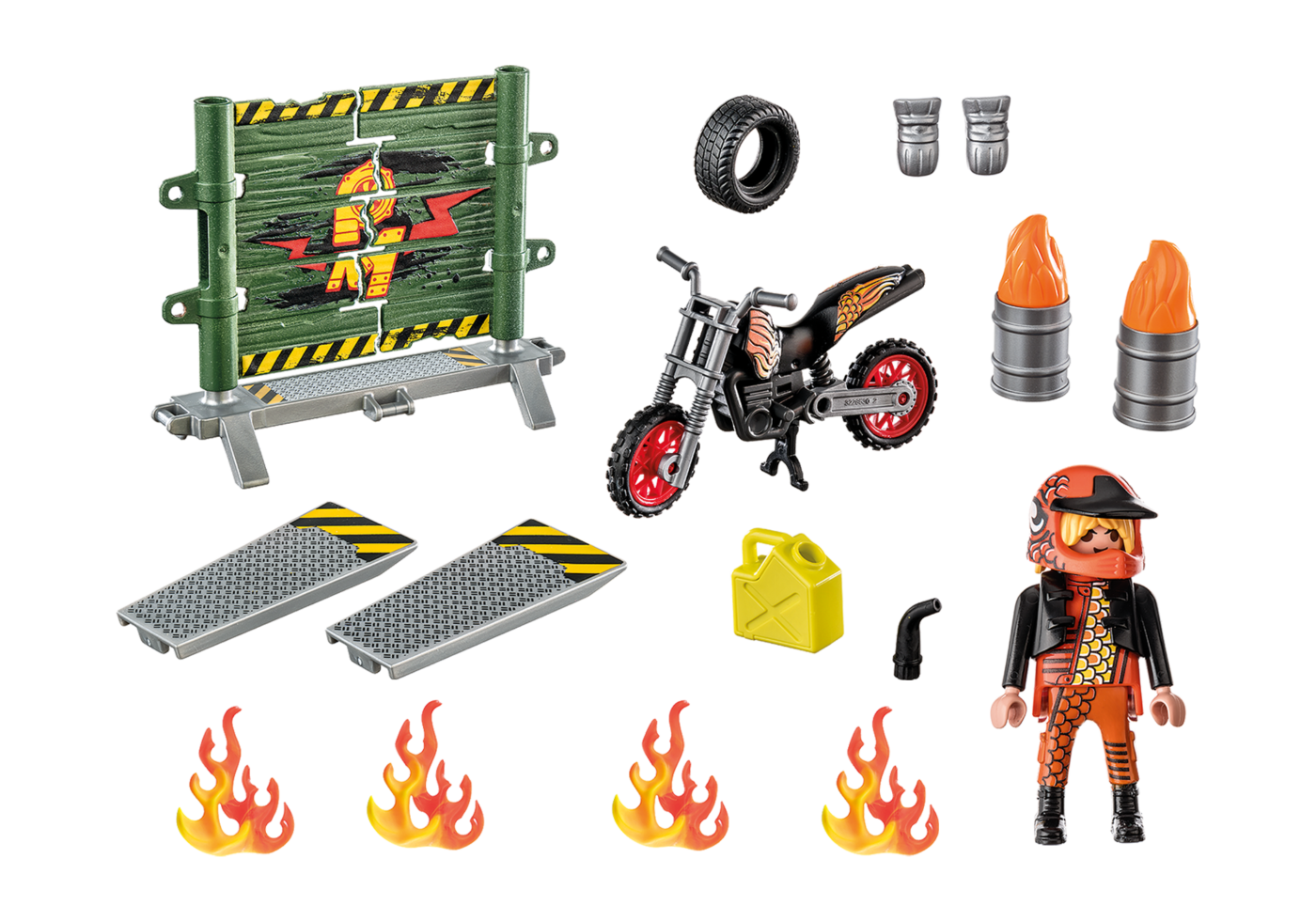 Playmobil 71256 Starter Pack Stuntshow Motorbike with Fire wall สตาร์ทเตอร์ มอเตอร์ไซค์สตั้นโชว์กับกำแพงไฟ - Image 3