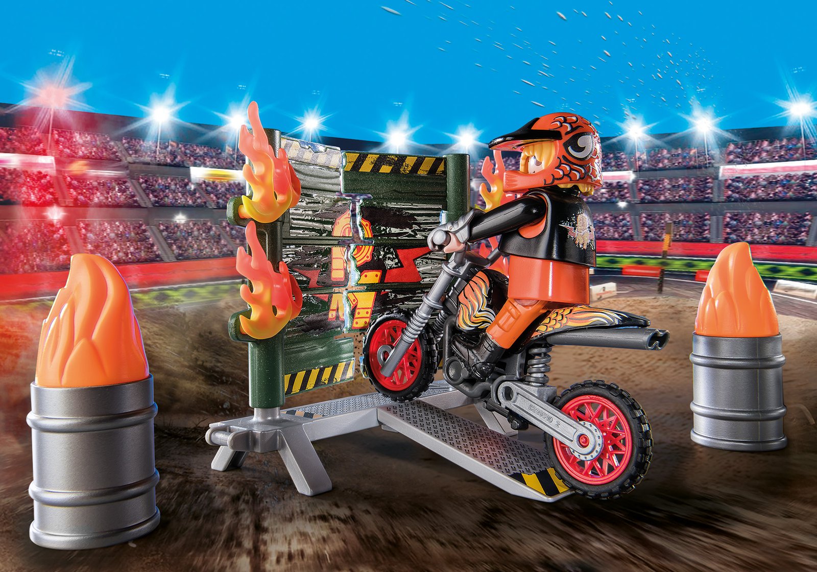 Playmobil 71256 Starter Pack Stuntshow Motorbike with Fire wall สตาร์ทเตอร์ มอเตอร์ไซค์สตั้นโชว์กับกำแพงไฟ - Image 4