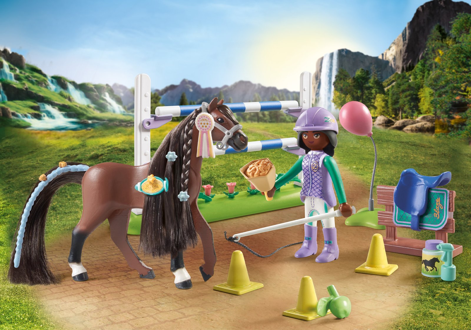 Playmobil 71355 Horses of Waterfall Jumping Arena with Zoe and Blaze ม้าแห่งวอเตอร์ฟอลล์ สนามกระโดดกับโซอี้และเบลซ