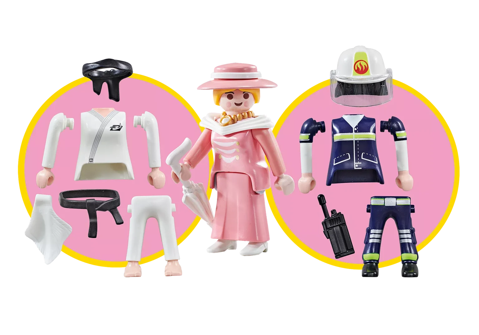 PLAYMOBIL® PLUS 9855 Girls Karate/Classic Lady/Fire Fighter เอ็กซ์คลูซีฟ  ฟิกเกอร์ผู้หญิง เปลี่ยนร่างได้: นักคาราเต้/สุภาพสตรีคลาสสิก/นักดับเพลิง