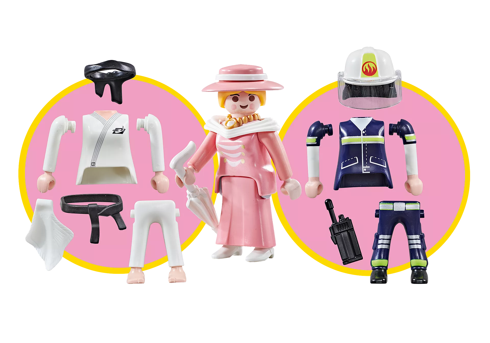 PLAYMOBIL® PLUS 9855 Girls Karate/Classic Lady/Fire Fighter เอ็กซ์คลูซีฟ ฟิกเกอร์ผู้หญิง เปลี่ยนร่างได้: นักคาราเต้/สุภาพสตรีคลาสสิก/นักดับเพลิง