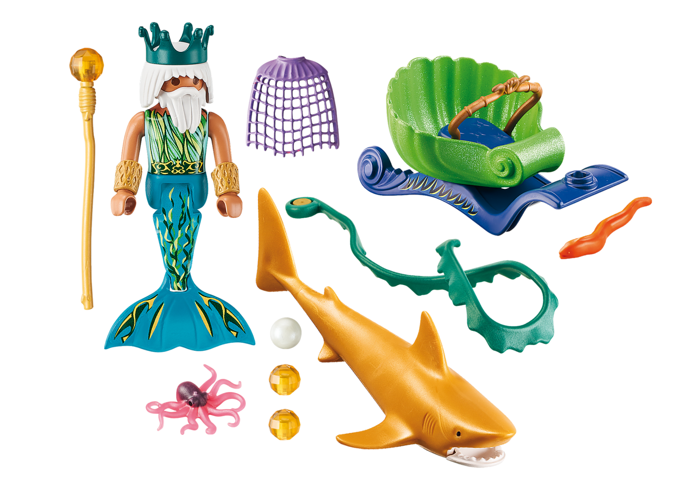 Playmobil 70097 Mermaid King of the Sea with Shark Carriage เมอร์เมด เรือลากจ้าวสมุทร และฉลามทอง - Image 3