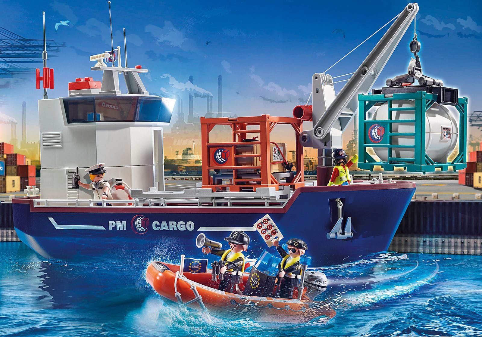 Playmobil 70769 Cargo Ship with Boat คาร์โก้ เรือบรรทุกสินค้าพร้อมเรือศุลกากร