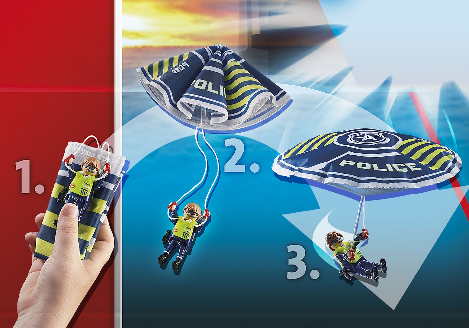Playmobil 70781 Police Parachute with Amphibious Vehicle ตำรวจ ร่มชูชีพตำรวจพร้อมรถสะเทินน้ำสะเทินบก - Image 5